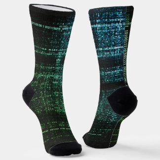 Chaussette Chaussettes de code binaire vert cyberpunk d'ordin