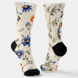 Chaussette Chaussettes de couleur crème avec bleu et orange c