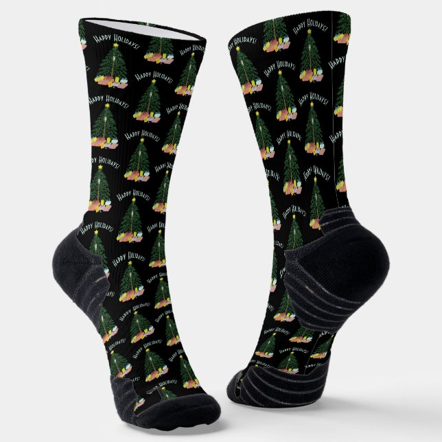Chaussette Chaussettes de crew noires à sapin de Noël (Angulaire)