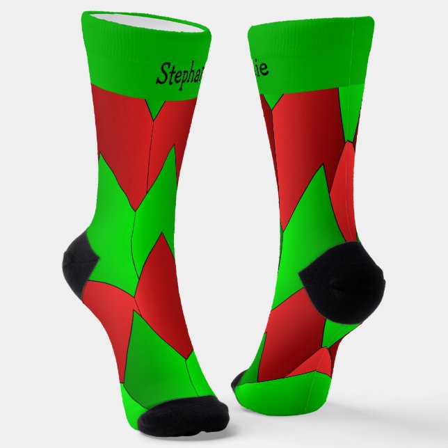 Chaussette Chaussettes de design Art Déco Rouge Vert (Angulaire)
