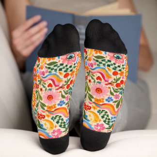 Chaussette Chaussettes de équipage à motif floral coloré rétr
