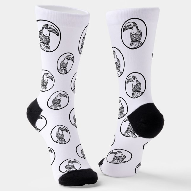 Chaussette Chaussettes de équipage de doodle de toucan noir e (Angulaire)