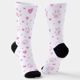 Chaussette Chaussettes de équipage Empreintes de Patte Roses 