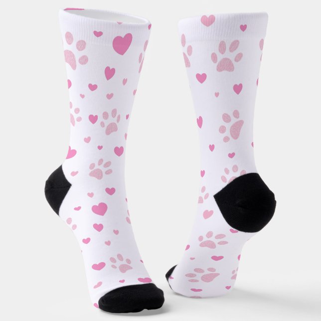 Chaussette Chaussettes de équipage Empreintes de Patte Roses  (Angulaire)