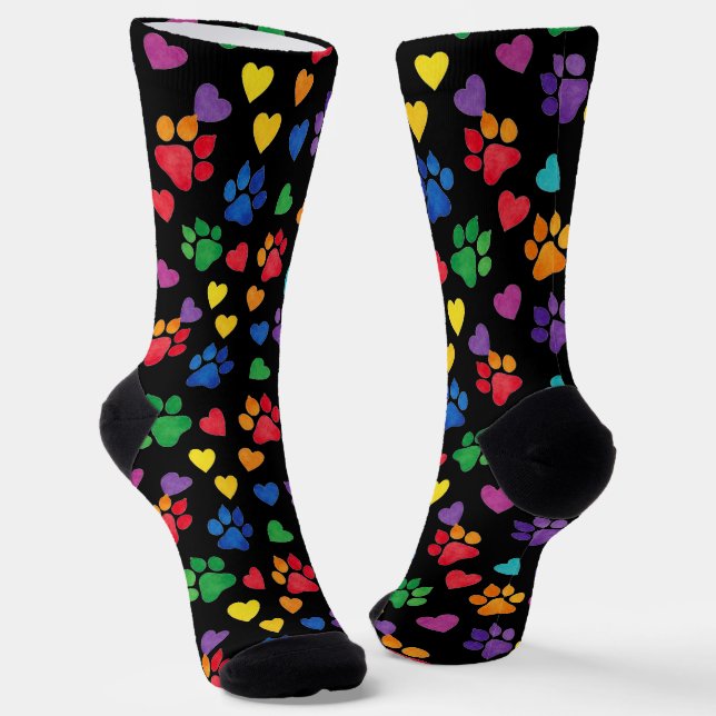 Chaussette Chaussettes de équipage Empreintes de pattes et cœ (Angulaire)