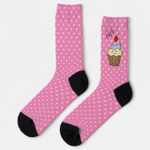 Chaussette Chaussettes de équipage rose avec nom et cœur Kawa