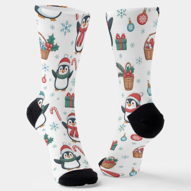 Chaussette Chaussettes de fête avec manchots de Noël, flocons (Angulaire)