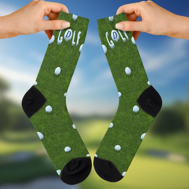 Chaussette Chaussettes de golf drôles avec monogramme vert (Fun golf ball socks to give to the golfer in your life. Just add their initial)
