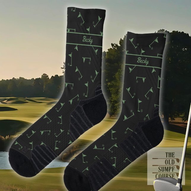 Chaussette Chaussettes de golf en noir et vert, Ajouter votre (Créateur téléchargé)