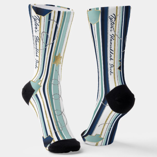 Chaussette Chaussettes de Hanukkah "Rayures bleues et dorées" (Angulaire)