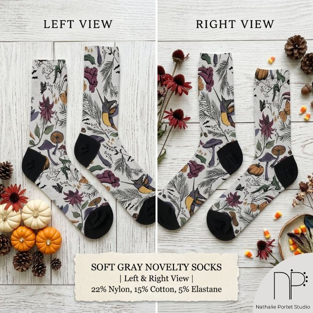Chaussette Chaussettes de jardin de colibri effrayant (Hand drawn hummingbird and wildflower ink art socks with a chic noir aesthetic)