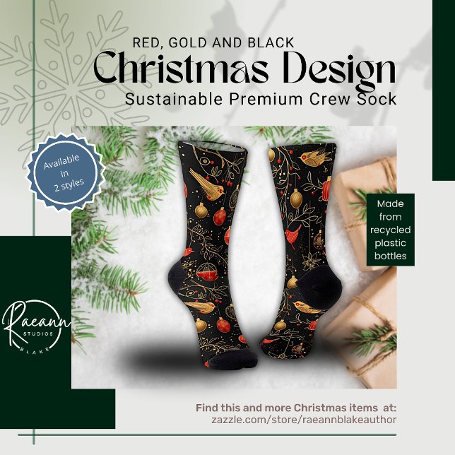 Chaussette Chaussettes de l'équipe de Noël rouge, or et noir (Créateur téléchargé)