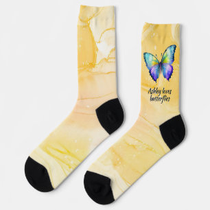 Chaussette Chaussettes de loisirs, J'adore papillon d'aquarel