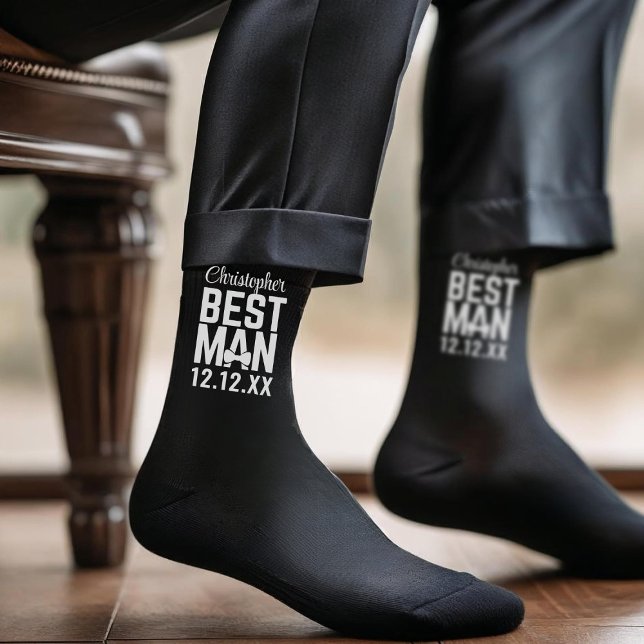Chaussette Chaussettes de mariage pour témoin de mariage de g (Best Man Socks for your Best Man. Add his name and your wedding date!)