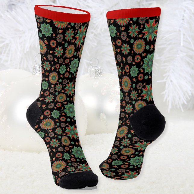 Chaussette Chaussettes de Noël amusantes en Rouge Vert & Noir (Créateur téléchargé)