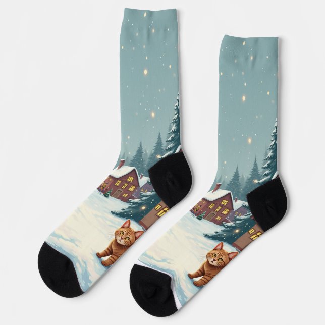 Chaussette Chaussettes de Noël et Chat (Gauche)