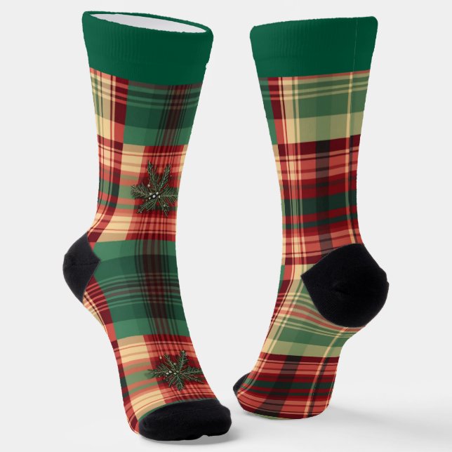 Chaussette Chaussettes de Noël Festive Plaid avec nom (Angulaire)