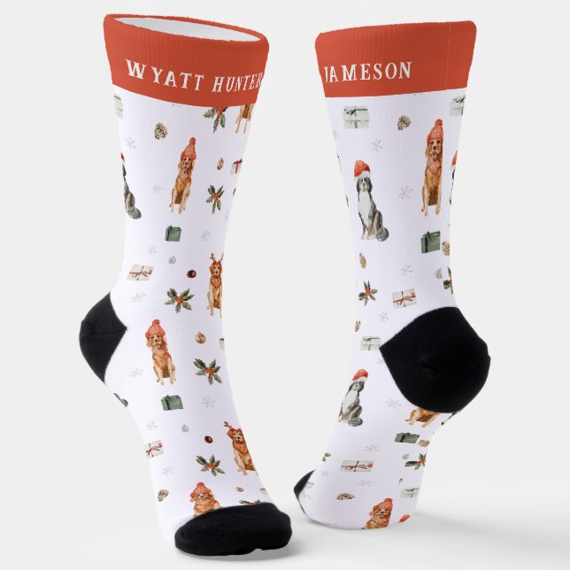 Chaussette Chaussettes de Noël Monogramme Chiens de Fête (Angulaire)