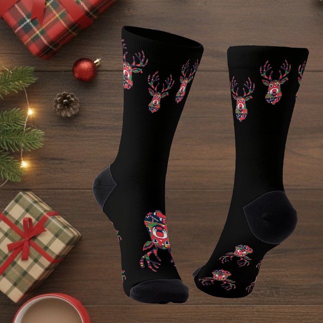 Chaussette Chaussettes de Noël Pixel Reindeer Ugly Sweater (Créateur téléchargé)