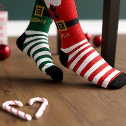 Chaussette Chaussettes de Noël Rouge et Vert Elf Naughty et N