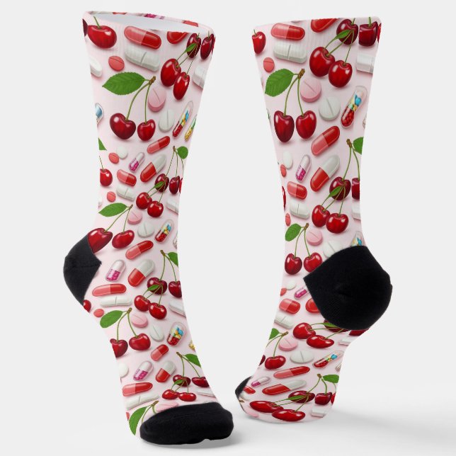 Chaussette Chaussettes de pharmacie Cherry Pink Pills (Angulaire)