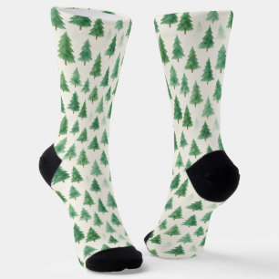 Chaussette Chaussettes de pin de Noël - Aquarelle moderne