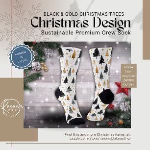 Chaussette Chaussettes de sport Noël arbres noir et or