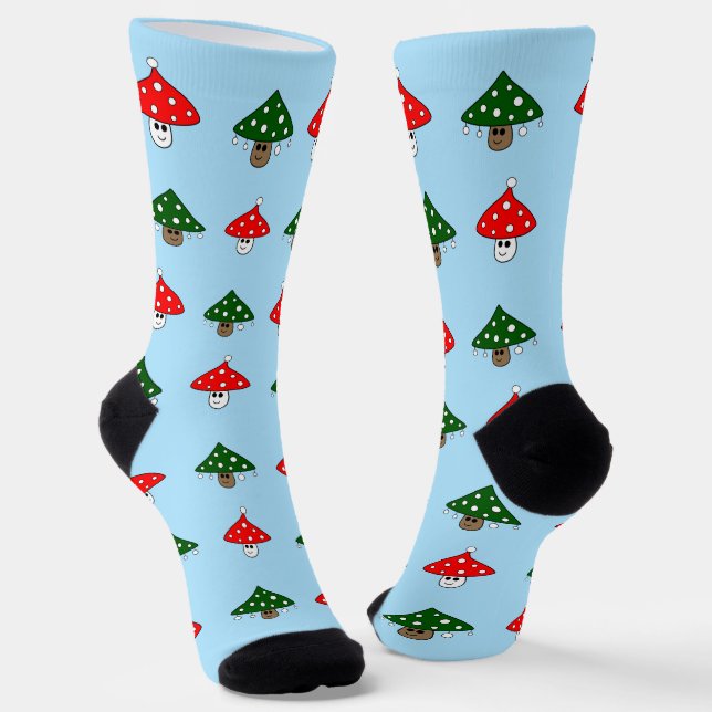 Chaussette Chaussettes d'équipage de champignons Festifs Bleu (Angulaire)