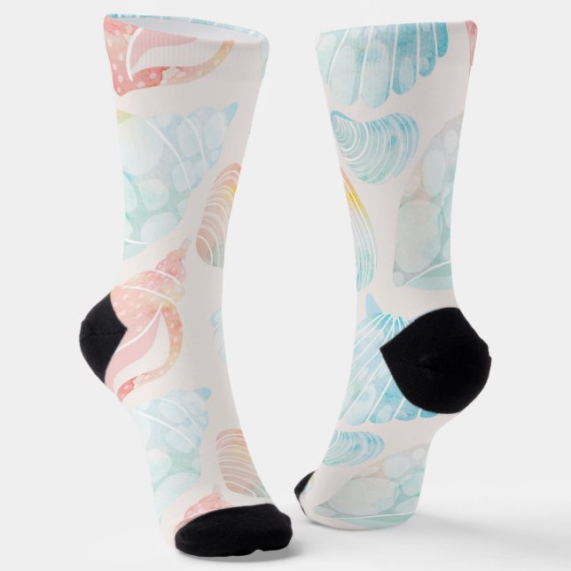 Chaussette Chaussettes d'équipage de coquillages d'aquarelle (Angulaire)