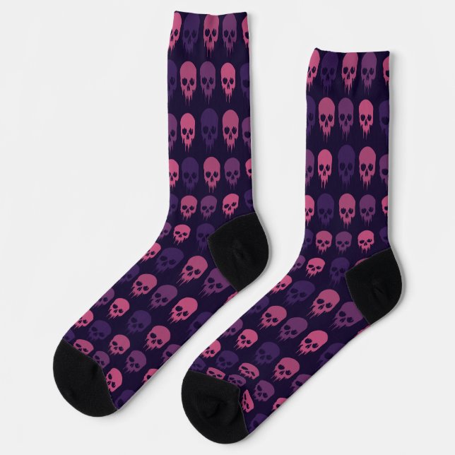 Chaussette Chaussettes d'équipage de crâne rose et violet (Gauche)