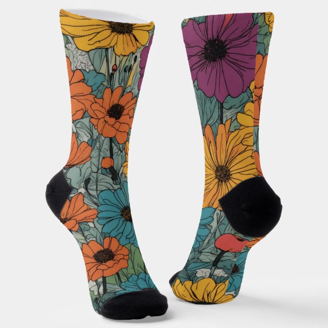 Chaussette Chaussettes d'équipage de fleurs - Design floral é (Angulaire)