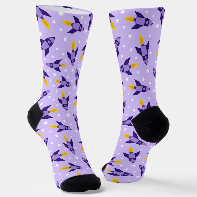 Chaussette Chaussettes d'équipage de fusée violette rétro (Angulaire)
