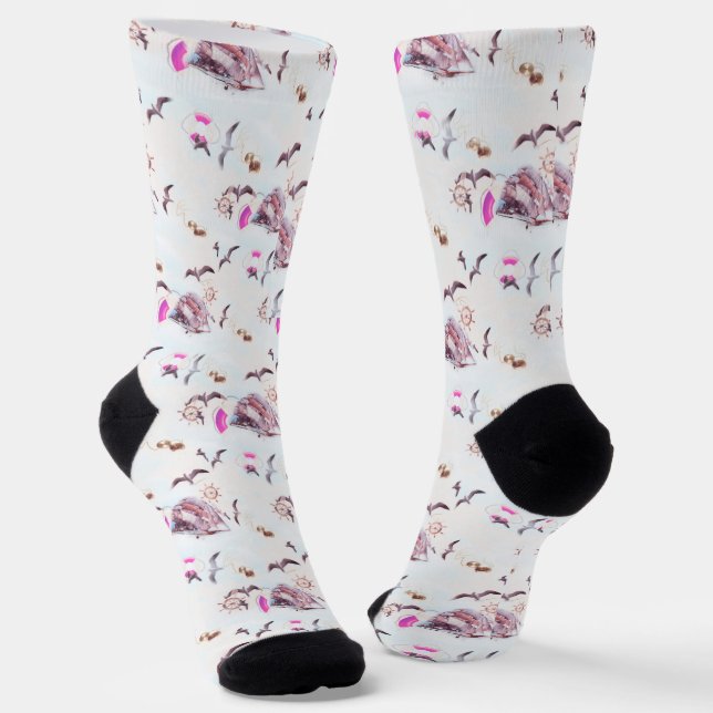 Chaussette Chaussettes d'équipage de motifs maritimes (Angulaire)