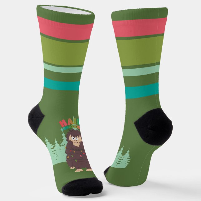 Chaussette Chaussettes d'équipage de Noël Bigfoot Sasquatch (Angulaire)