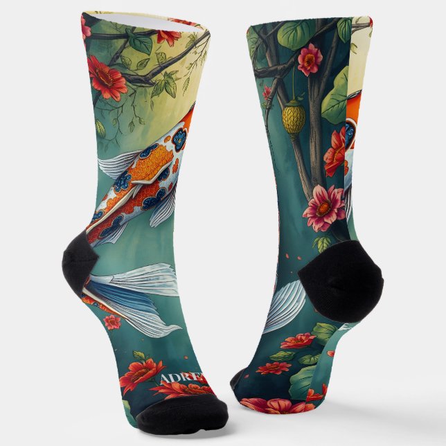 Chaussette Chaussettes d'équipage de poisson Koi Aquarelle (Angulaire)