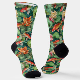 Chaussette Chaussettes d'équipage Koi et Water Lilies