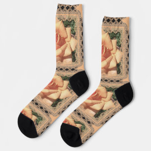 Chaussette Chaussettes d'équipage pour femmes avec Roses beig