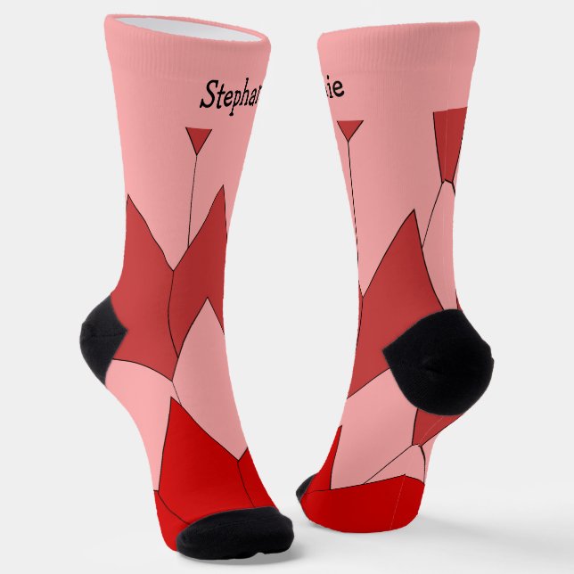 Chaussette Chaussettes Design Art Déco Rose Rouge (Angulaire)