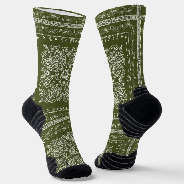 Chaussette Chaussettes d'impression Bandana Paisley Vert Oliv (Angulaire)