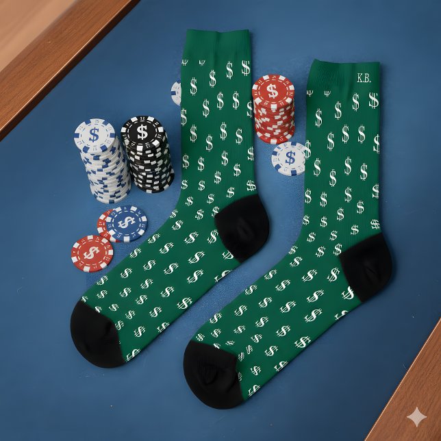 Chaussette Chaussettes DollaPattern Lucky avec Monogramme pou (Step up your sock game with these bold green socks featuring an all-over dollar pattern.)