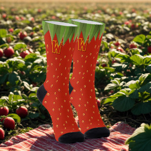 Chaussette Chaussettes drôles à monogramme rouge fraise