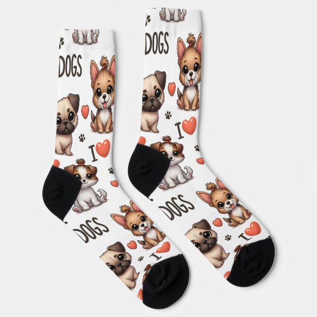 Chaussette Chaussettes Drôles avec J'Aime les Chiens , Amoure (Droite)