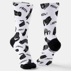Chaussette Chaussettes drôles de chat noir et blanc Doodle