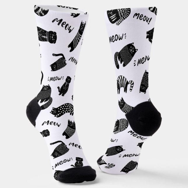 Chaussette Chaussettes drôles de chat noir et blanc Doodle (Angulaire)