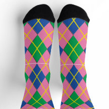Chaussettes écossaises vertes roses et bleues
