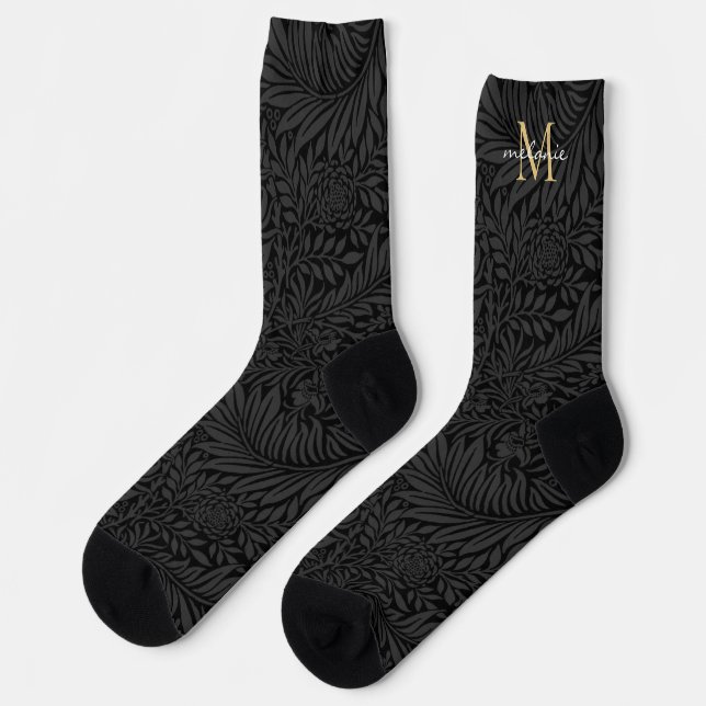 Chaussette Chaussettes élégantes à monogramme floral noir (Gauche)