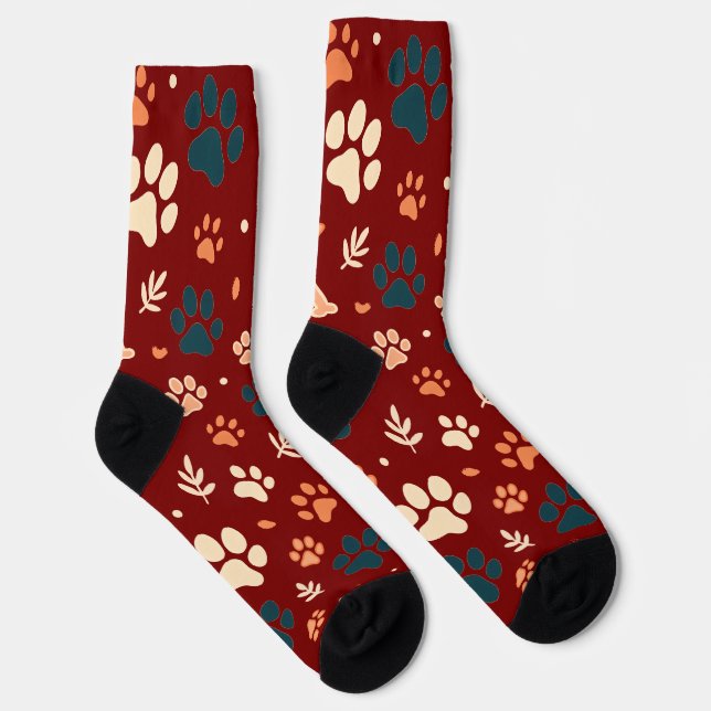 Chaussette Chaussettes Empreinte de patte et Motif feuille (Droite)