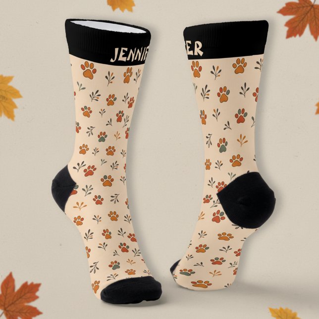 Chaussette Chaussettes Empreintes de pattes inspirées par l'a (🍂🐾 Fall inspired paw print socks with custom name!)