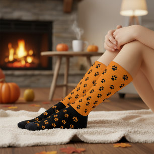 Chaussette Chaussettes Empreintes de pattes orange et noires