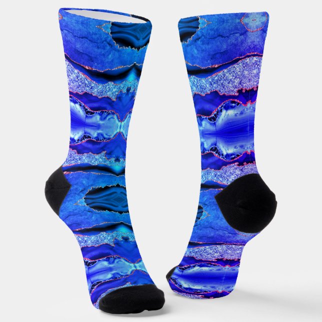 Chaussette Chaussettes en marbre bleu néon agate doré (Angulaire)